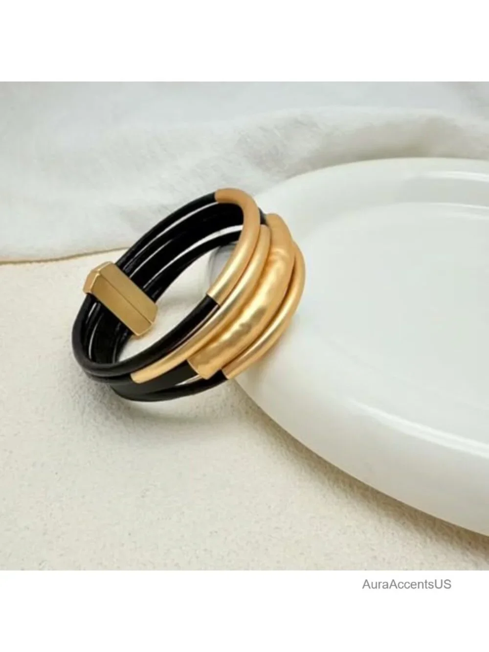 Leather Wrap Bangle Bracelet Gold Plated Boho Cuff Women Gift